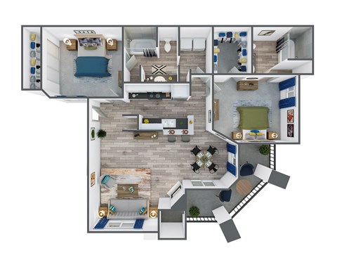Floor plan for 2 beds, 2 baths, 1175 sqft
